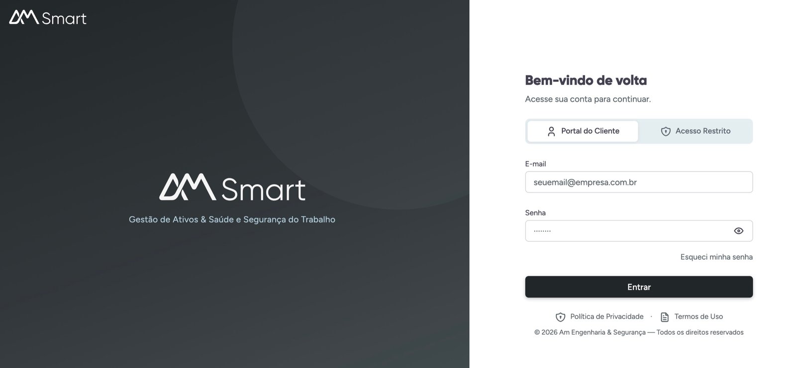 Mockup do AM Smart: notebook + celular mostrando o dashboard de laudos a vencer e o app do colaborador